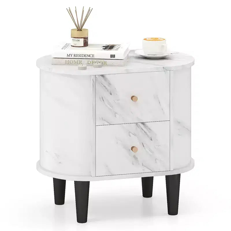 Costway Nightstand w/ 2 Drawers Faux Marble Bedside Table for Small Space