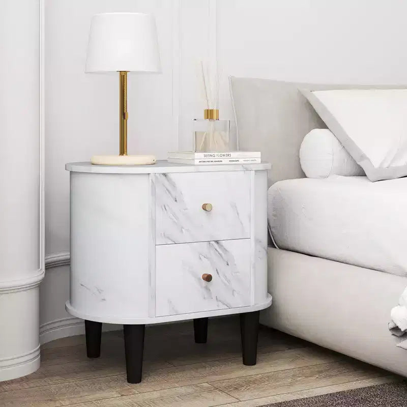 Costway Nightstand w/ 2 Drawers Faux Marble Bedside Table for Small Space