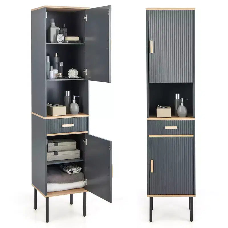 Costway Tall Bathroom Storage Cabinet Freestanding Narrow Linen Tower w/ Doors & Drawer