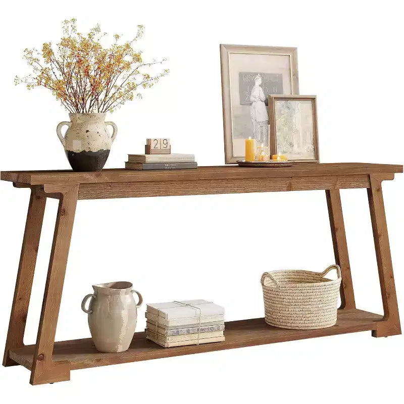 Lantine 63-Inch Solid Wood Console Table, 2-Tier Entryway Table, Narrow Sofa Table Behind Couch for Living Room, Hallway