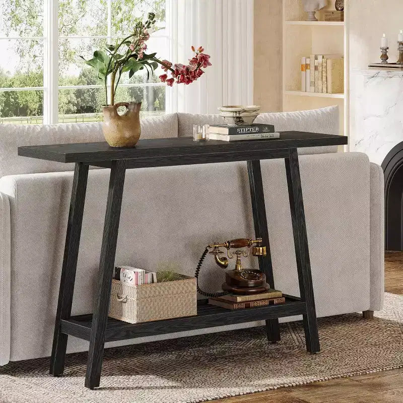 Lantine 2 Tier Solid Wood Console Table, 41.3 Entryway Table with Storage Shelf, Narrow Couch Table Behind Sofa for Hallway, Foyer