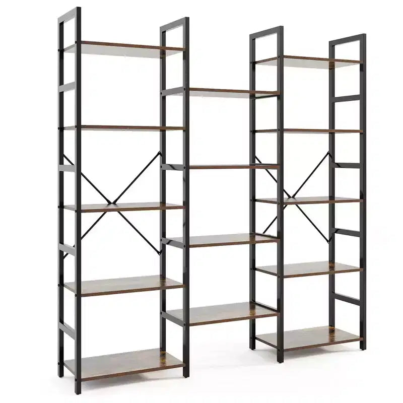 Costway 5-tier Industrial Bookshelf Heavy-duty Metal Frame Bookcases w/ 14 Open Shelves