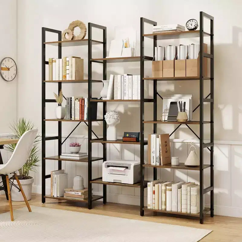 Costway 5-tier Industrial Bookshelf Heavy-duty Metal Frame Bookcases w/ 14 Open Shelves