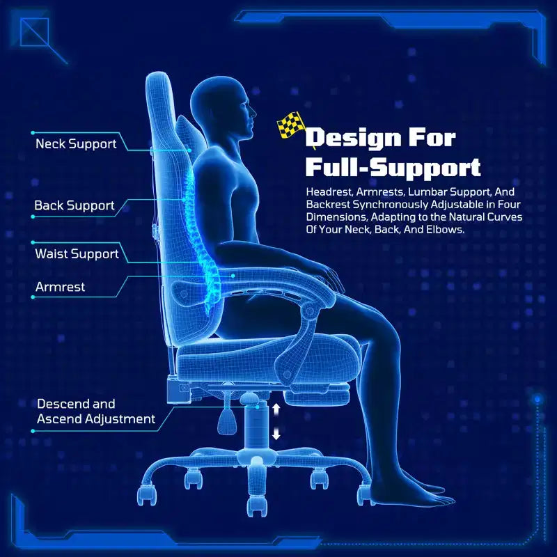 RSPGAME Chaises de jeu ergonomiques basiques pour adultes, chaises de bureau en cuir PU avec support lombaire, coussin à ressorts ensachés et repose-pieds rétractable