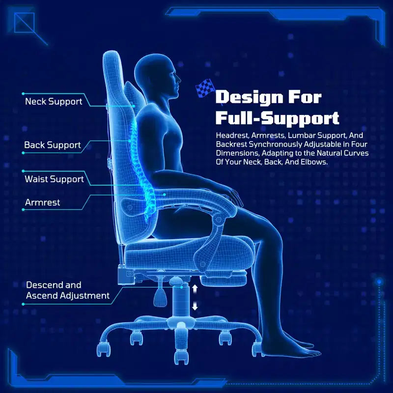 RSPGAME Chaises de jeu ergonomiques basiques pour adultes, chaises de bureau en cuir PU avec support lombaire, coussin à ressorts ensachés et repose-pieds rétractable