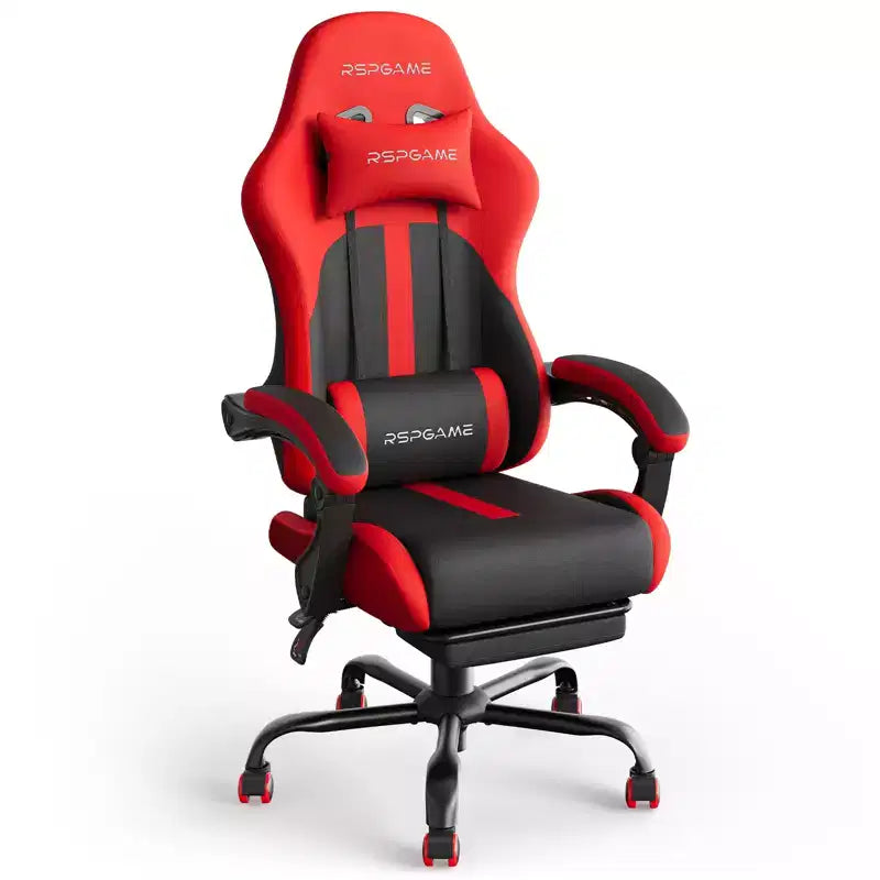 RSPGAME Chaises de jeu ergonomiques basiques pour adultes, chaises de bureau en cuir PU avec support lombaire, coussin à ressorts ensachés et repose-pieds rétractable