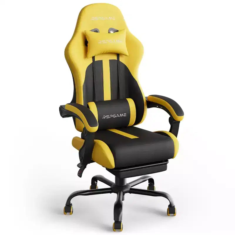 RSPGAME Chaises de jeu ergonomiques basiques pour adultes, chaises de bureau en cuir PU avec support lombaire, coussin à ressorts ensachés et repose-pieds rétractable