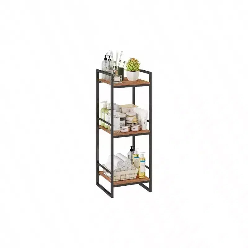 3 Tier Bathroom Storage Open Shelf Freestanding Metal Corner Rack Rustic Brown for Bathroom Kitchen Living Room Hallway