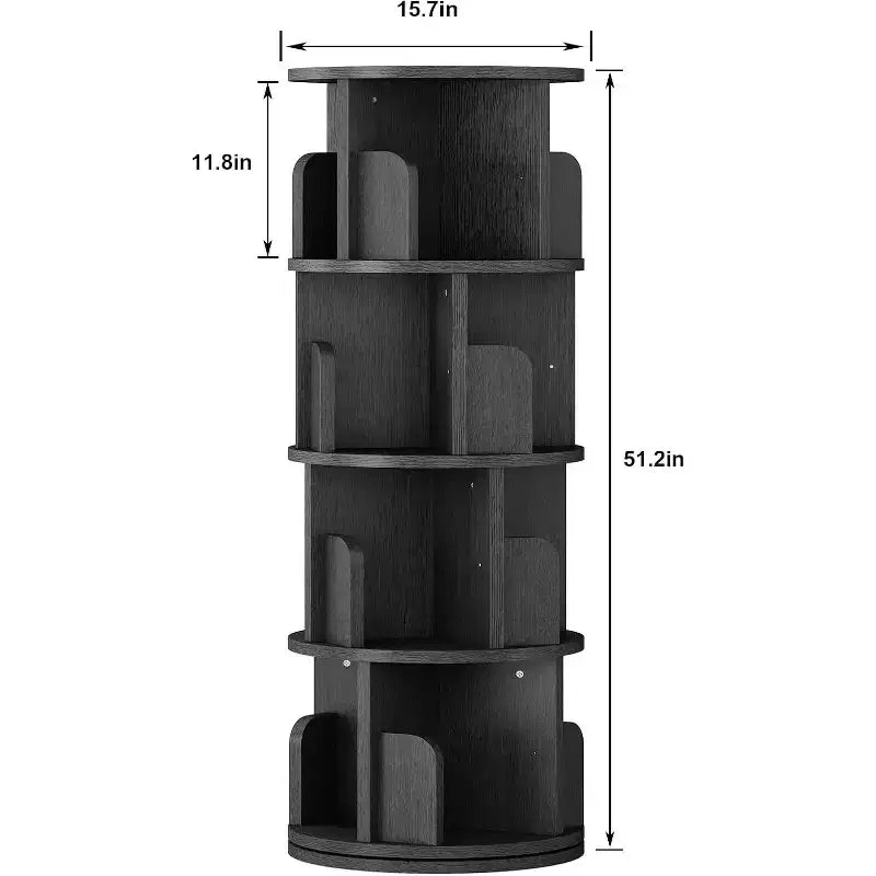 4 Tier Rotating Bookshelf Tower, 360 Spinning Narrow Bookcase for Small Spaces, Corner Organizer with Wood Tone Finish for Bedroom & Living Room