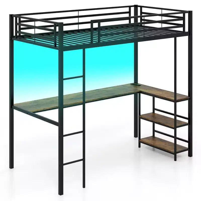 Costway Twin Size LED Bed Frame w/ Charging Station Upholstered Headboard 4 Drawers