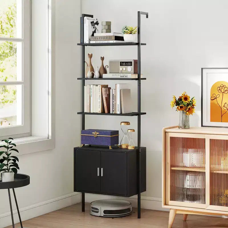 Costway 72.5 Tall Bookshelf 5 Tier Wall Mount Ladder Bookcase w/ Cabinet