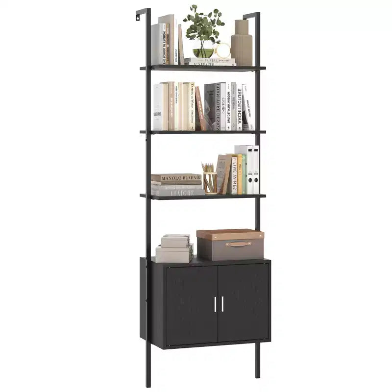 Costway 72.5 Tall Bookshelf 5 Tier Wall Mount Ladder Bookcase w/ Cabinet