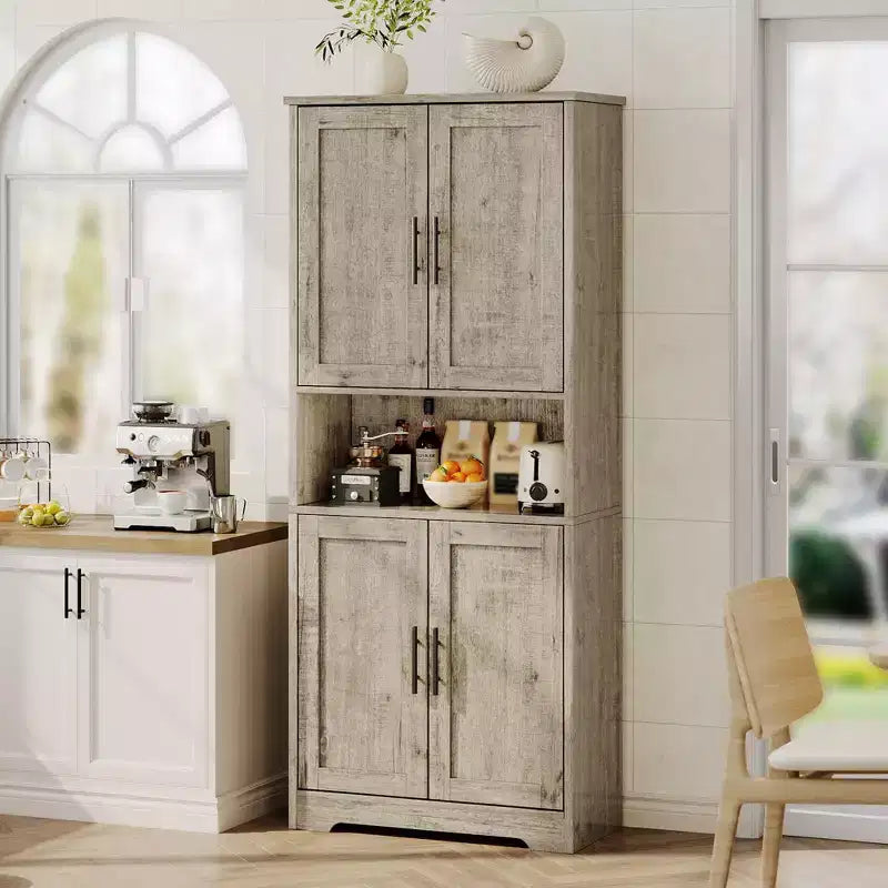 Pantry Cabinet 70 Tall, Kitchen Storage Cabinet with Adjustable Shelves, Freestanding Cupboard for Bathroom, Living Room, Gray