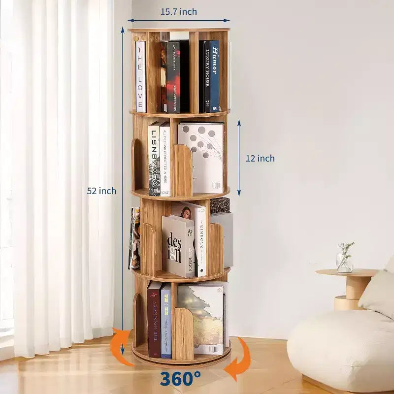 4 Tier Rotating Bookcase, 360 Degree Spinning Shelf for Living Room, Multi Functional Storage Organizer for Kids and Adults, Space Saving Design