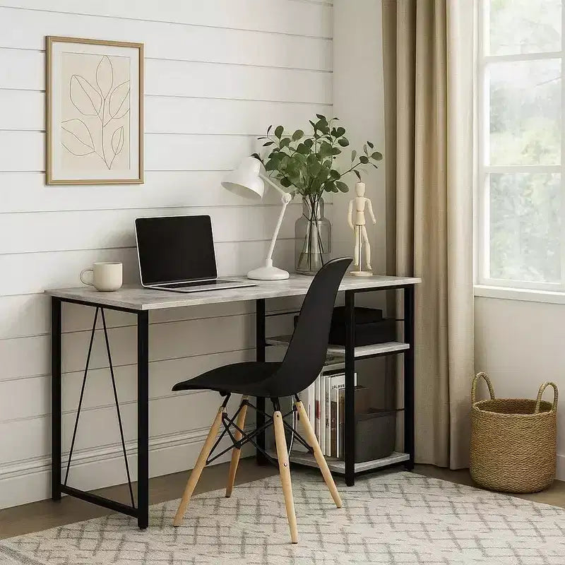 Royal Hampton Writing Desk with Rustic Wood Finish, Antique White and Black