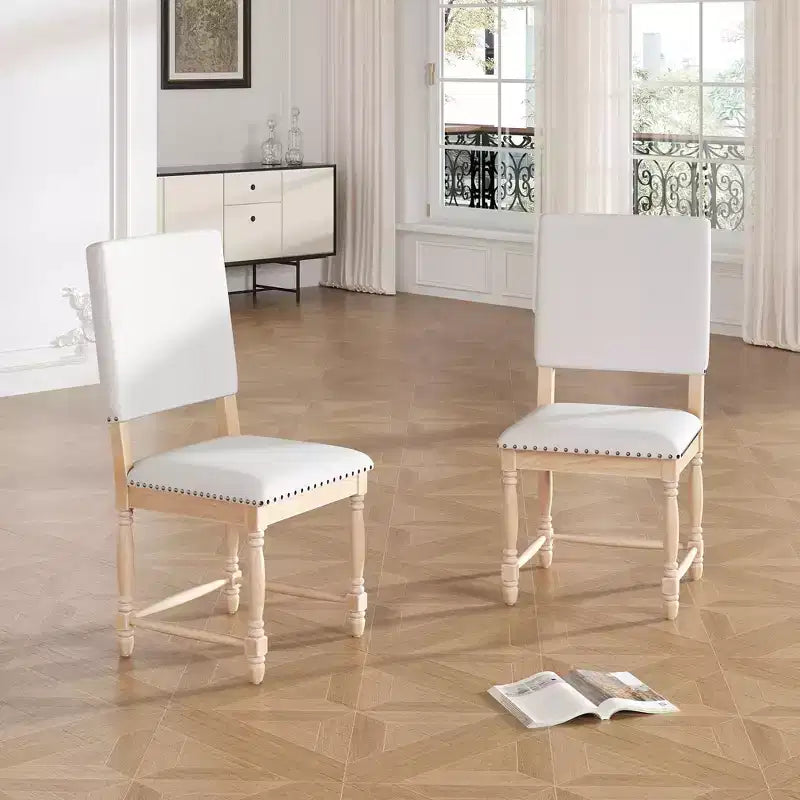 MAYEERTY 2-Piece Vintage Upholstered Dining Chairs, Padded Backs, Dining Room, Natural