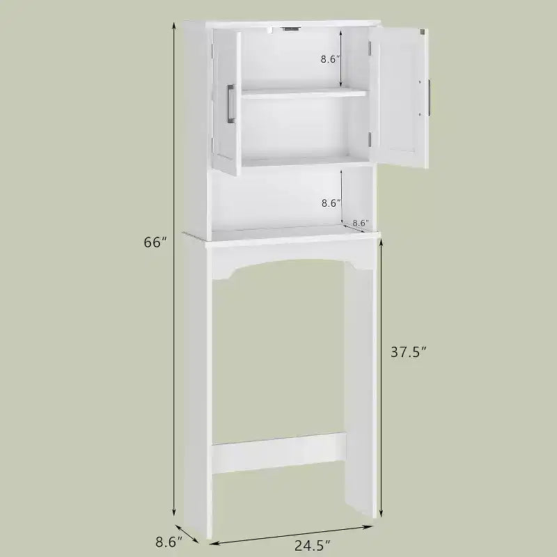 Over The Toilet Storage Cabinet, Freestanding Double Door Bathroom Storage Organizer with Anti-Tip Device White