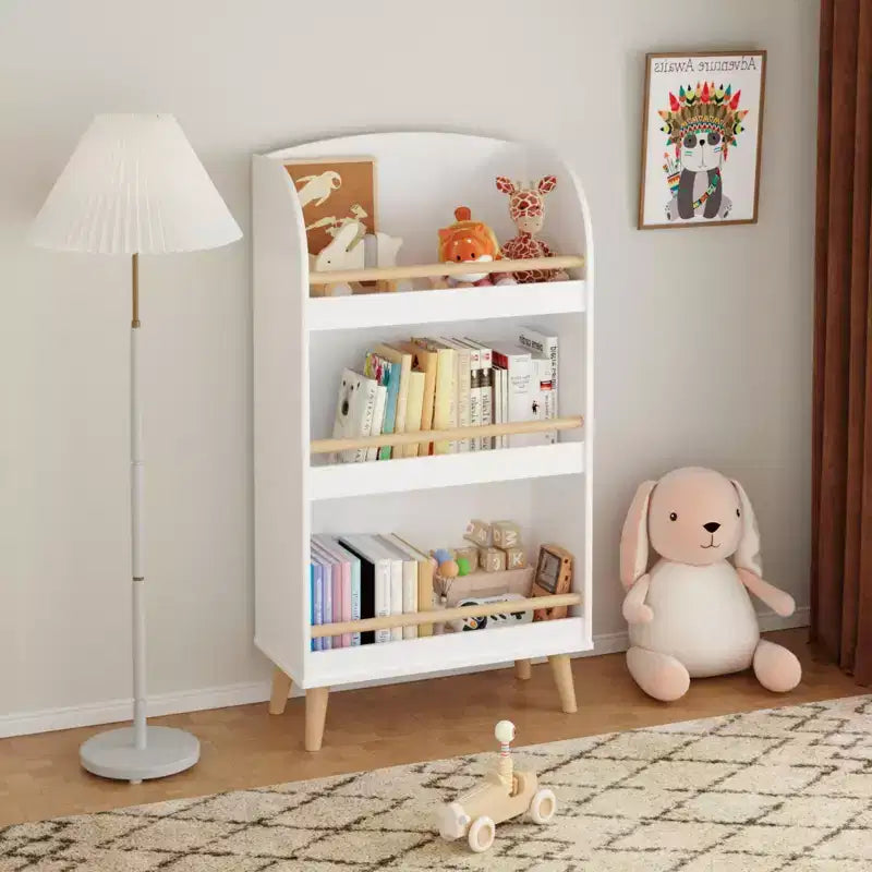 TUYOHW 3-Tier Kids Bookshelf,37/46 H Toddler Toy Storage Organizer with Wood Legs,Bookcase for Nursery,Hallway,Living Room,Playroom