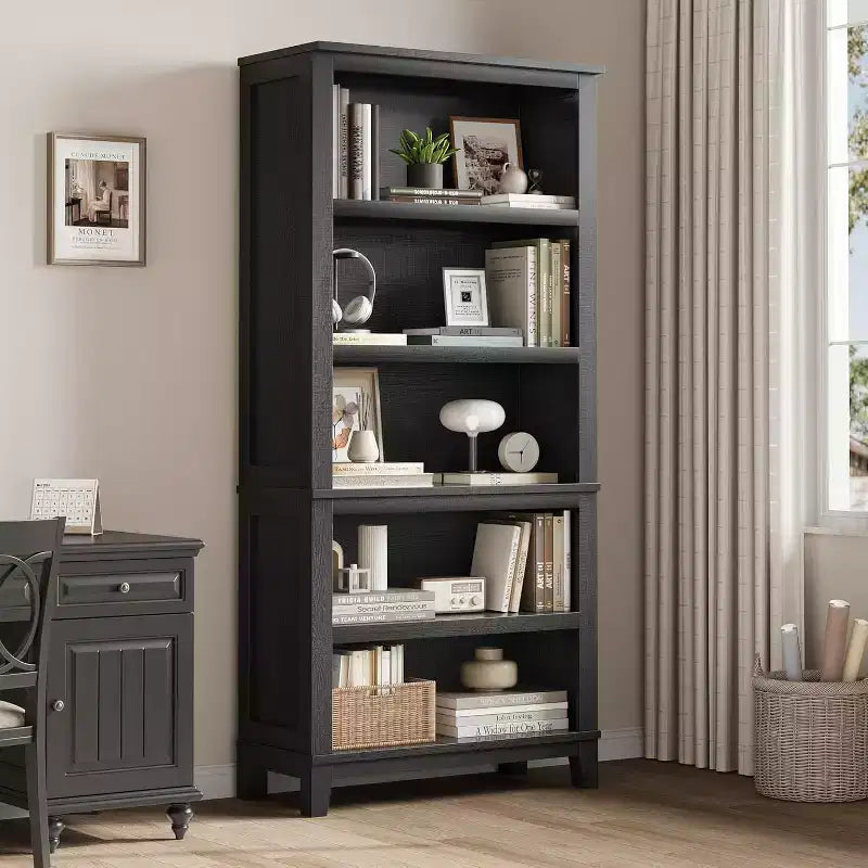 71 Tall Farmhouse Bookshelf with Adjustable Shelves, 31.5 Wide, 5-tier Vintage Wooden Book Shelf with Wooden Legs for Living Room or Office