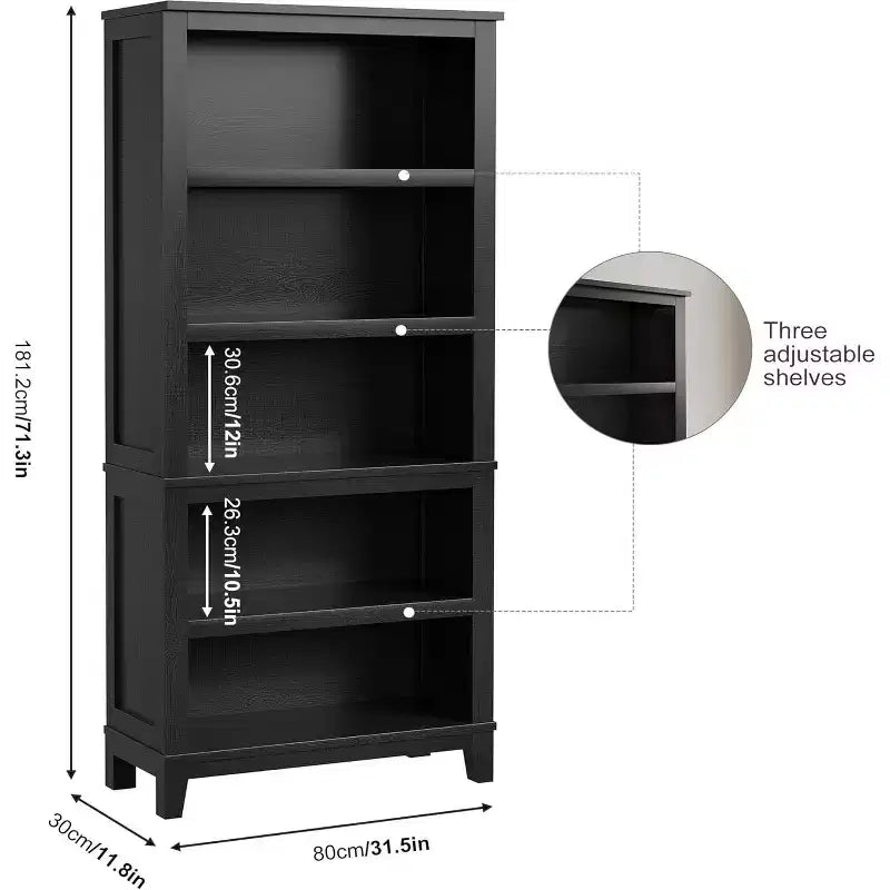 71 Tall Farmhouse Bookshelf with Adjustable Shelves, 31.5 Wide, 5-tier Vintage Wooden Book Shelf with Wooden Legs for Living Room or Office