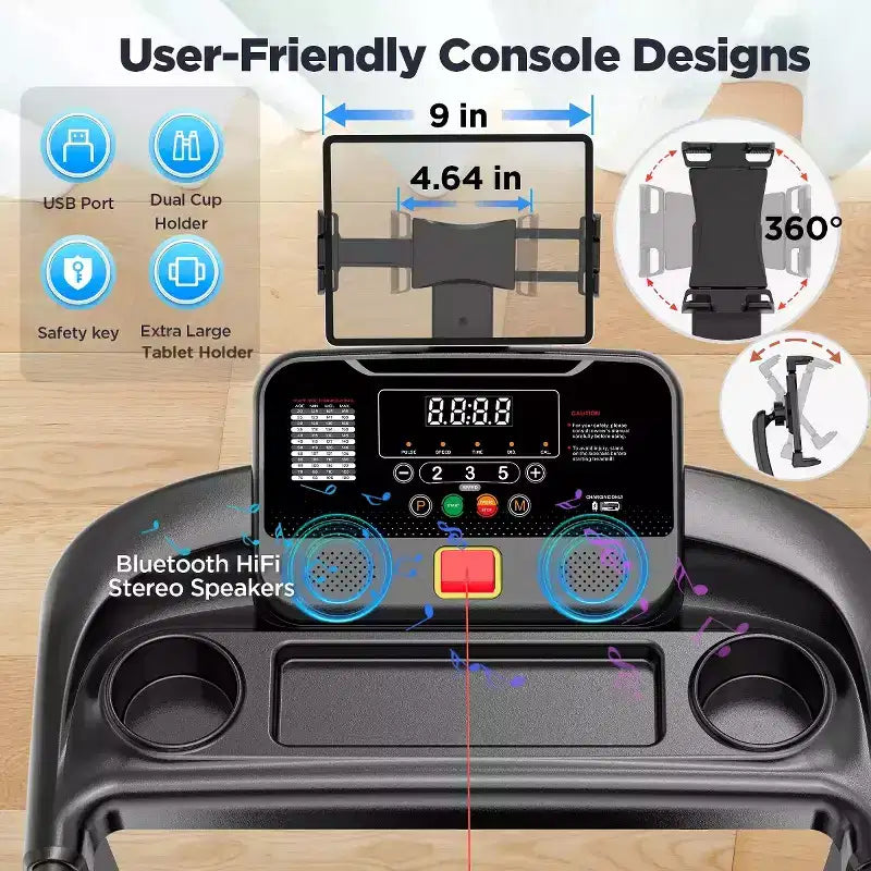 Tapis de course électrique pliable 3,5 CV avec haut-parleur Bluetooth