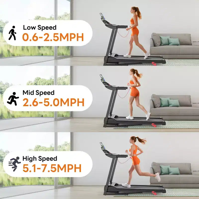 Tapis de course 3.25 CV en solde pour la maison, tapis de course électrique capacité 136 kg, tapis de course pliable avec inclinaison, machine de course avec 64 programmes prédéfinis
