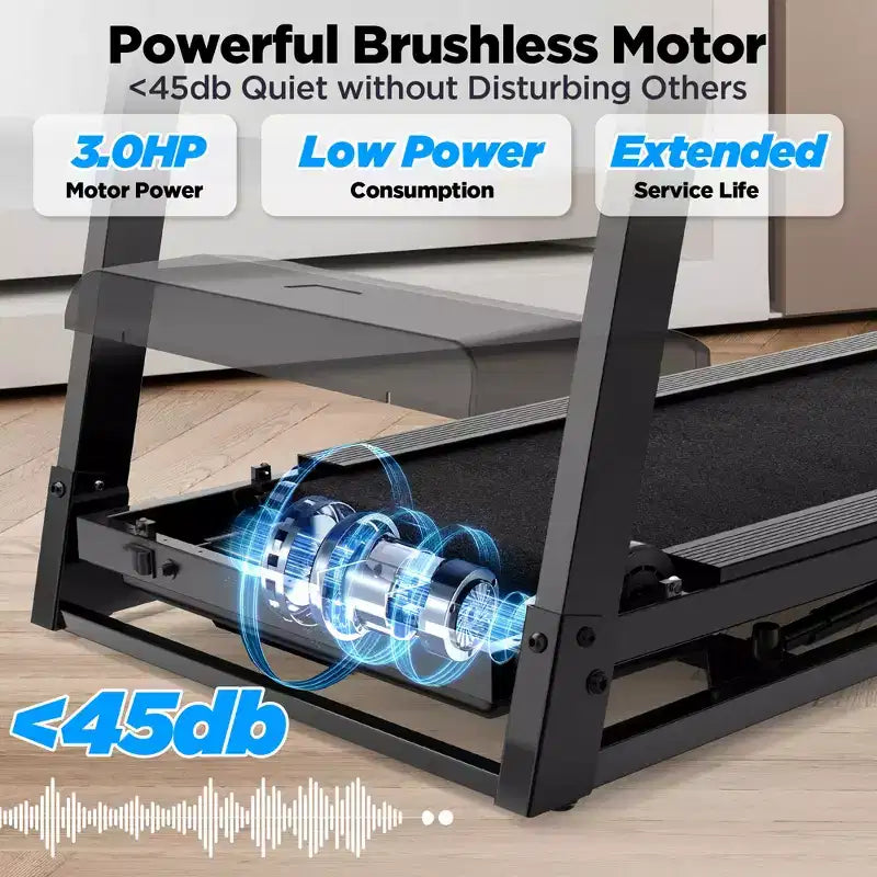 Tapis de course avec inclinaison, tapis de course compact et pliable de 3 CV pour la maison ou un petit bureau avec ceinture large, application, fréquence cardiaque
