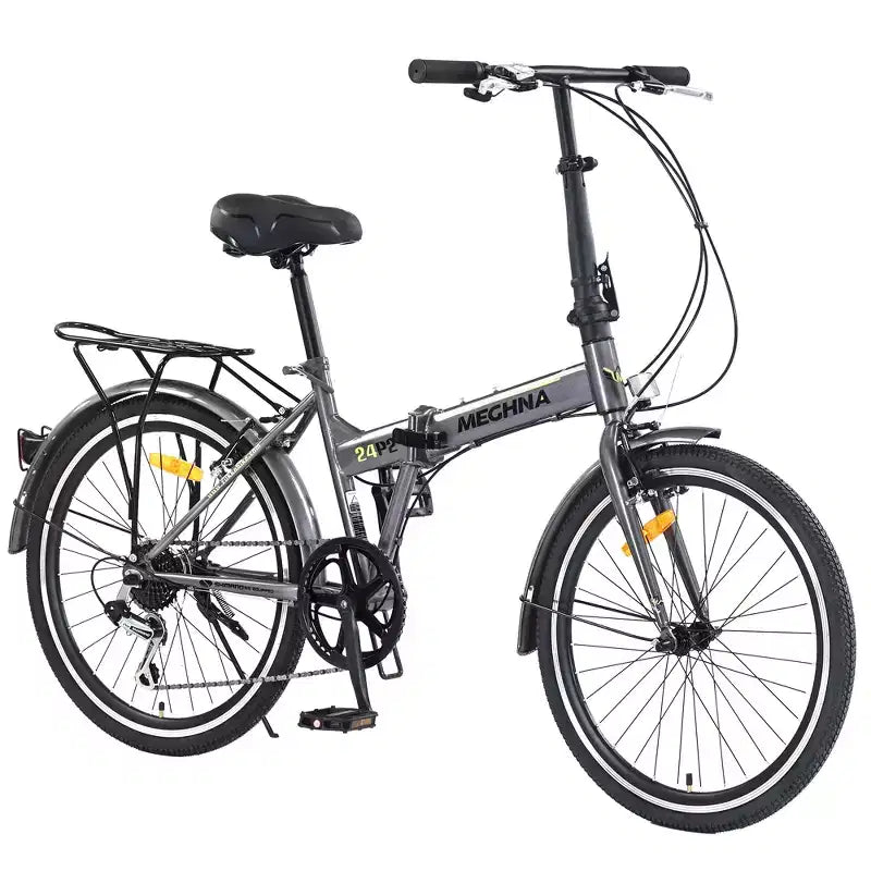 Vélo pliant de ville 24 pouces, cadre en acier, 7 vitesses, cadre en acier à haute résistance, freins en V