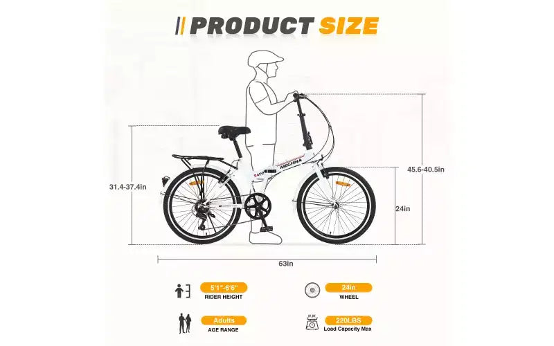 Vélo pliant de ville 24 pouces, cadre en acier, 7 vitesses, cadre en acier à haute résistance, freins en V