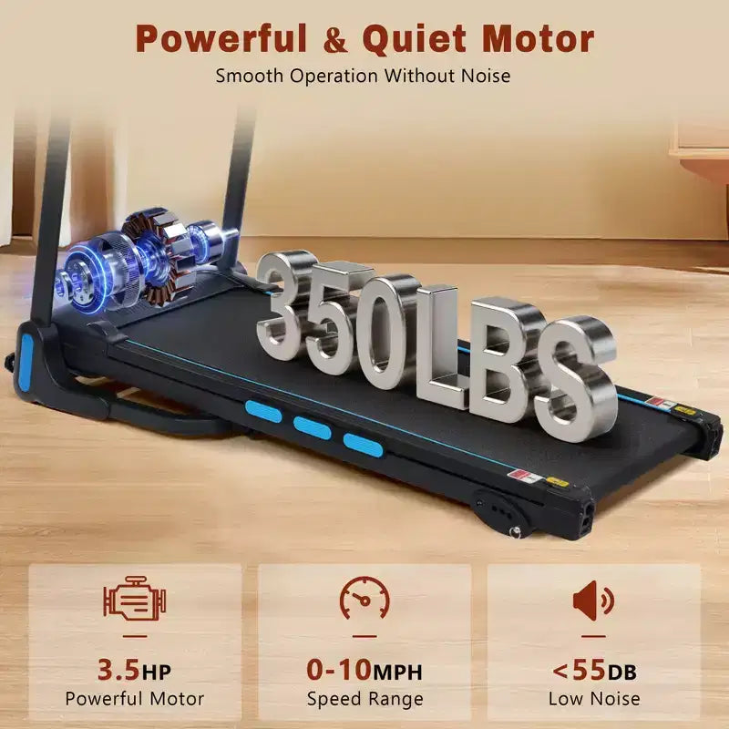 Tapis de course pliable Okak 3.5HP avec inclinaison et système hydraulique, tapis de course pour la maison avec capteurs de fréquence cardiaque et haut-parleur Bluetooth, noir