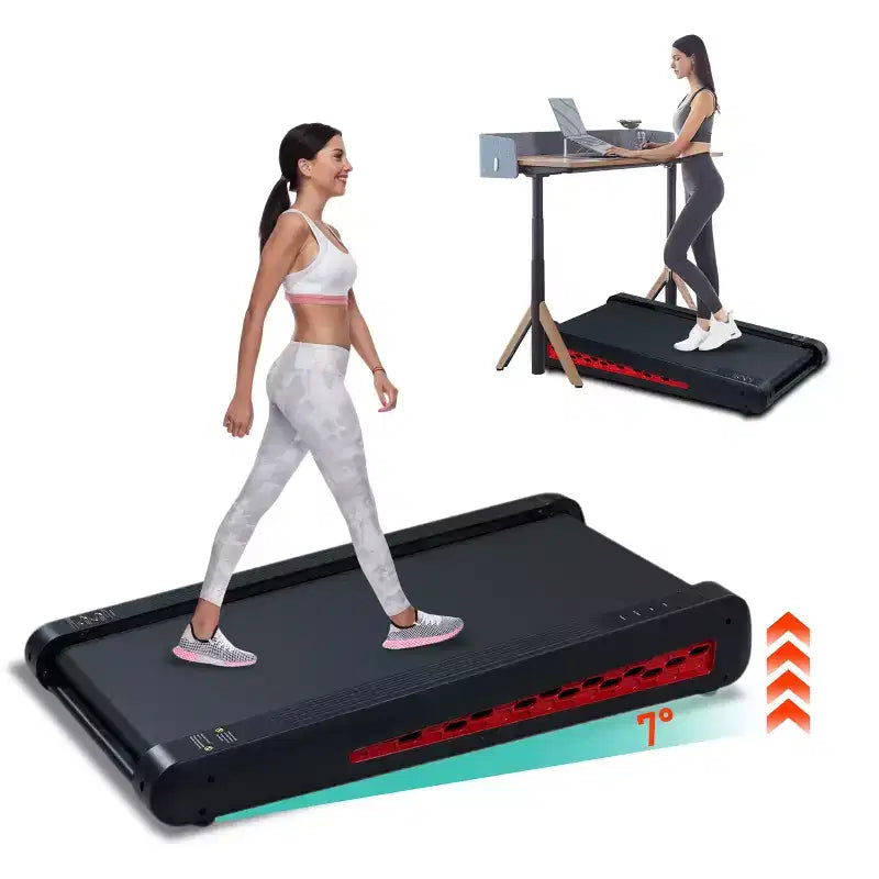 Tapis de course Okak Walking Pad avec 7 niveaux d'inclinaison, tapis de course pliable avec moteur 2,55 CV et écran LED, tapis de course sous bureau pour la maison et le bureau, noir+gris