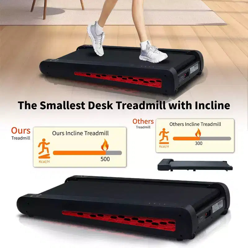 Tapis de course Okak Walking Pad avec 7 niveaux d'inclinaison, tapis de course pliable avec moteur 2,55 CV et écran LED, tapis de course sous bureau pour la maison et le bureau, noir+gris