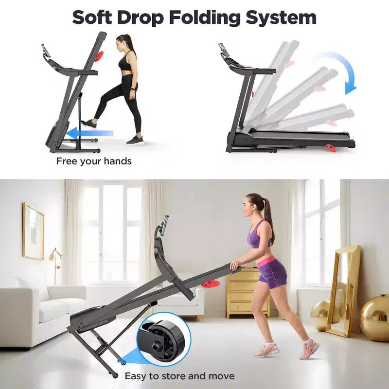 Tapis de course 3CV 136kg avec 64+3+4 programmes, 3 inclinaisons réglables, tapis de course pliable pour la course et le jogging à domicile, vitesse de 16km/h, haut-parleurs Bluetooth HiFi