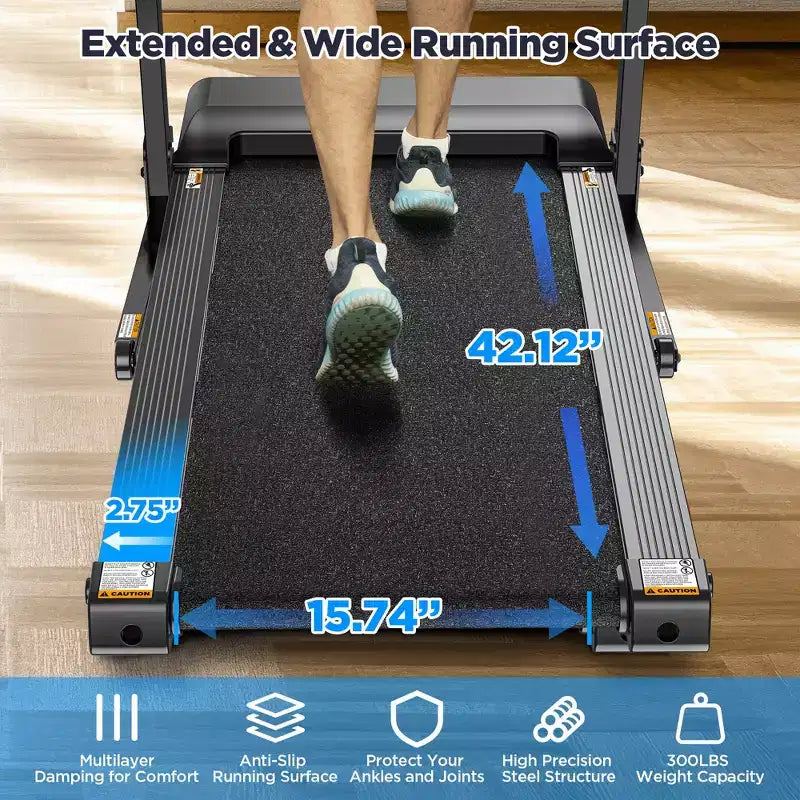 Tapis de course 3CV 136kg avec 64+3+4 programmes, 3 inclinaisons réglables, tapis de course pliable pour la course et le jogging à domicile, vitesse de 16km/h, haut-parleurs Bluetooth HiFi