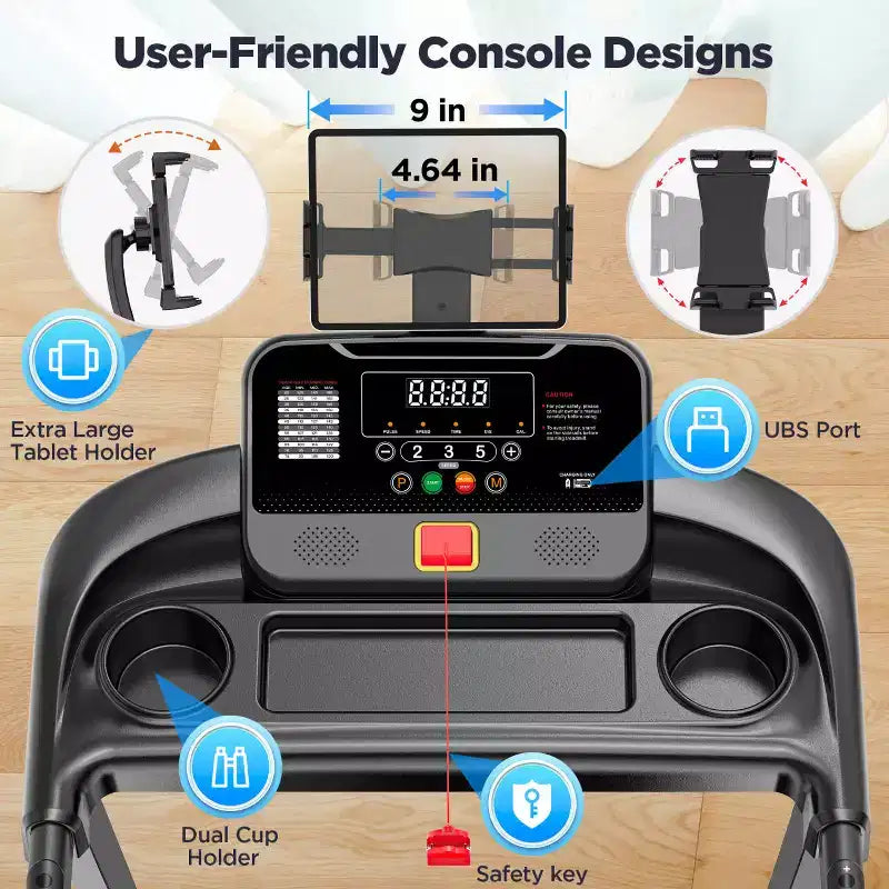 Tapis de course 3CV 136kg avec 64+3+4 programmes, 3 inclinaisons réglables, tapis de course pliable pour la course et le jogging à domicile, vitesse de 16km/h, haut-parleurs Bluetooth HiFi