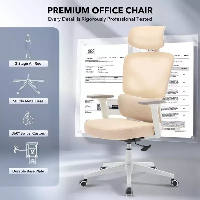 Chaise de bureau ergonomique à dossier haut, chaise de jeu en maille respirante avec support lombaire réglable et accoudoirs 3D