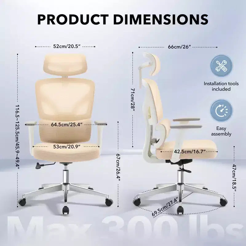 Chaise de bureau ergonomique à dossier haut, chaise de jeu en maille respirante avec support lombaire réglable et accoudoirs 3D