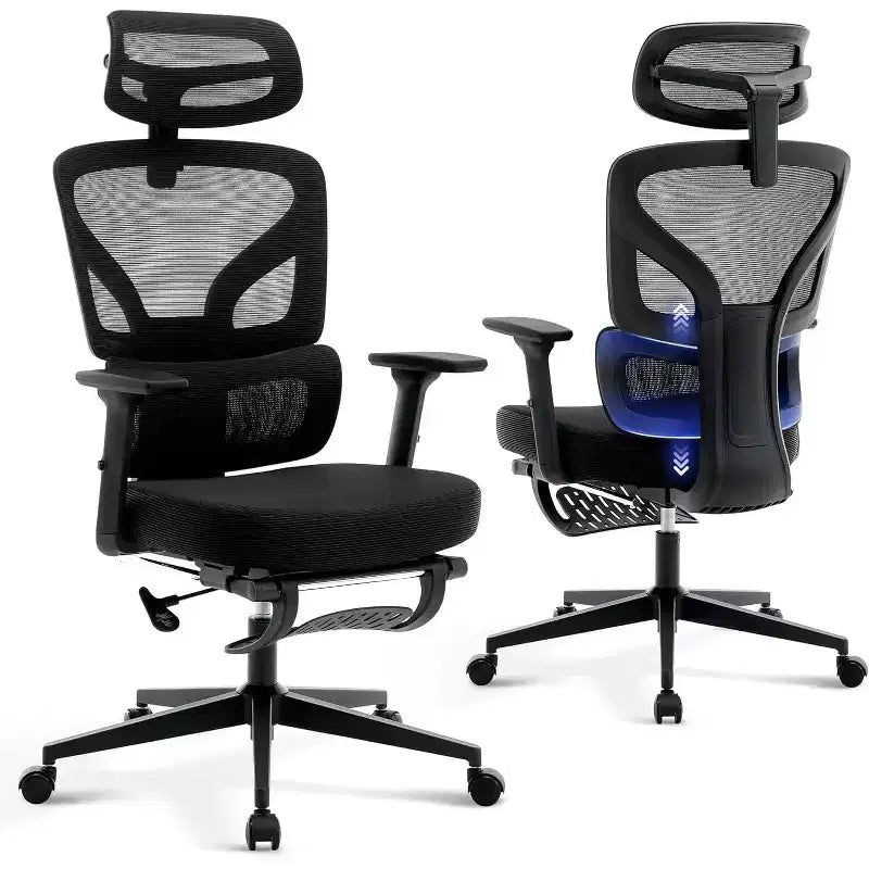 Chaise de bureau ergonomique à dossier haut, chaise de jeu en maille respirante avec support lombaire réglable et accoudoirs 3D