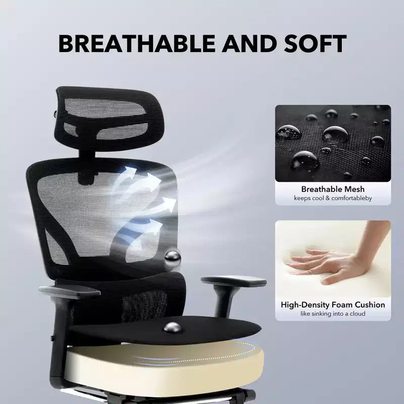 Chaise de bureau ergonomique à dossier haut, chaise de jeu en maille respirante avec support lombaire réglable et accoudoirs 3D