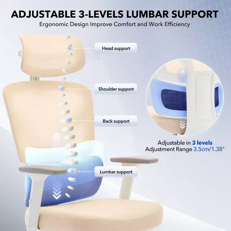 Chaise de bureau ergonomique à dossier haut, chaise de jeu en maille respirante avec support lombaire réglable et accoudoirs 3D