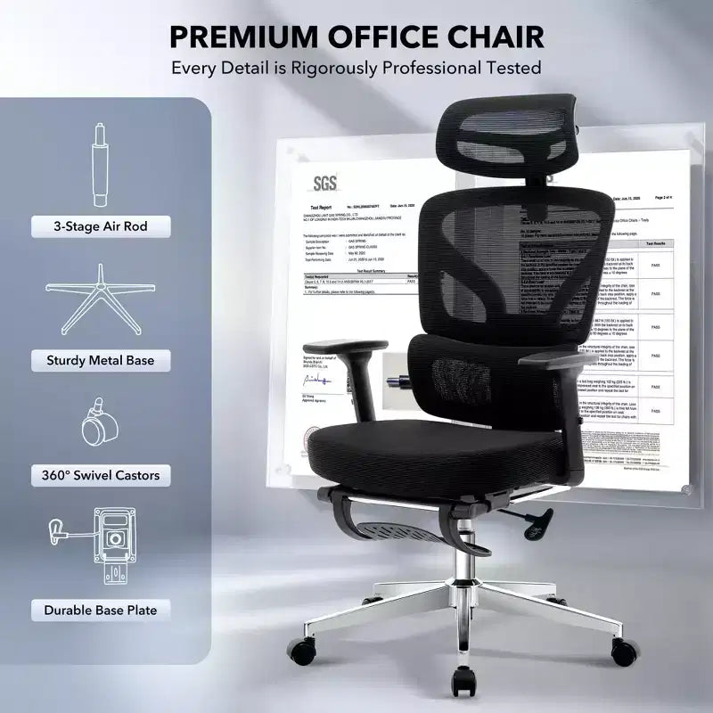 Chaise de bureau ergonomique à dossier haut, chaise de jeu en maille respirante avec support lombaire réglable et accoudoirs 3D