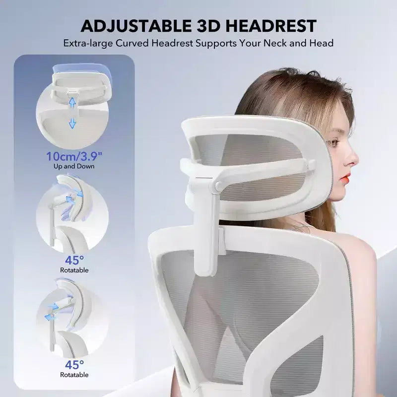 Chaise de bureau ergonomique à dossier haut, chaise de jeu en maille respirante avec support lombaire réglable et accoudoirs 3D