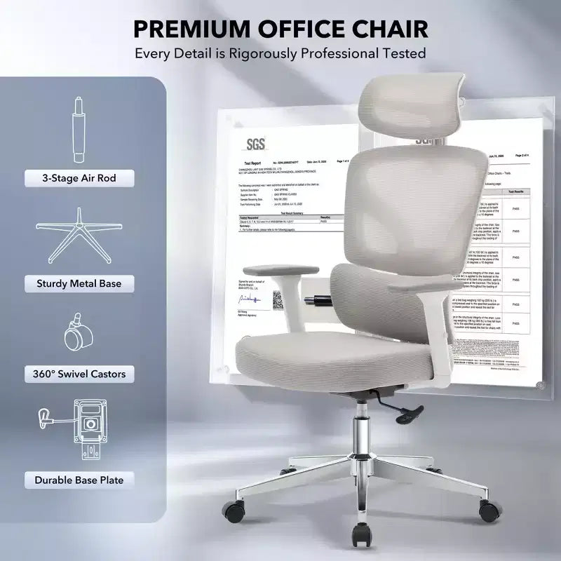 Chaise de bureau ergonomique à dossier haut, chaise de jeu en maille respirante avec support lombaire réglable et accoudoirs 3D