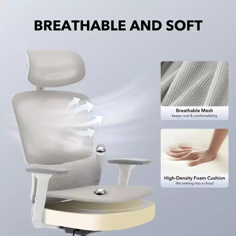 Chaise de bureau ergonomique à dossier haut, chaise de jeu en maille respirante avec support lombaire réglable et accoudoirs 3D