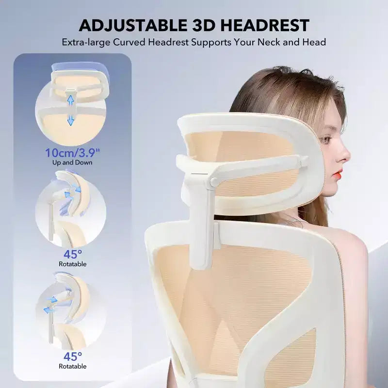 Chaise de bureau ergonomique à dossier haut, chaise de jeu en maille respirante avec support lombaire réglable et accoudoirs 3D