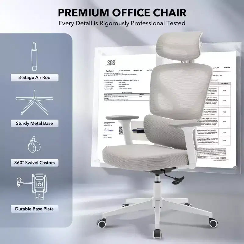 Chaise de bureau ergonomique à dossier haut, chaise de jeu en maille respirante avec support lombaire réglable et accoudoirs 3D
