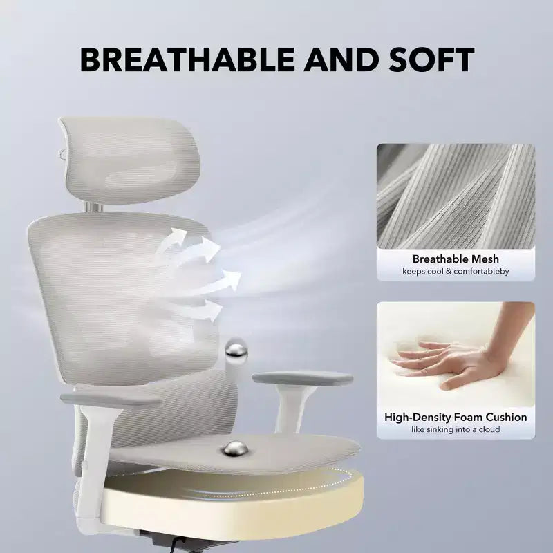 Chaise de bureau ergonomique à dossier haut, chaise de jeu en maille respirante avec support lombaire réglable et accoudoirs 3D