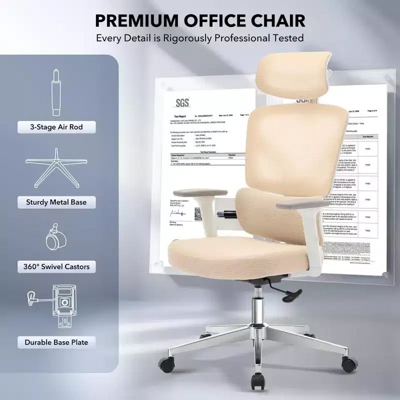 Chaise de bureau ergonomique à dossier haut, chaise de jeu en maille respirante avec support lombaire réglable et accoudoirs 3D