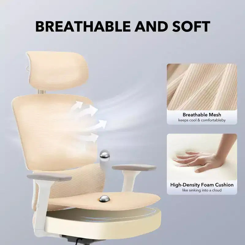 Chaise de bureau ergonomique à dossier haut, chaise de jeu en maille respirante avec support lombaire réglable et accoudoirs 3D