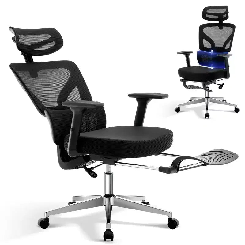Chaise de bureau ergonomique à dossier haut, chaise de jeu en maille respirante avec support lombaire réglable et accoudoirs 3D